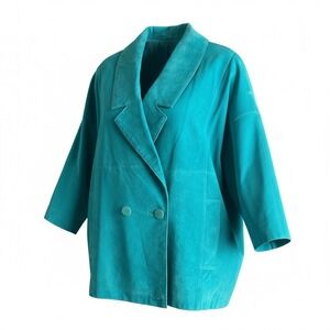Vintage 80s Teal Suede Leather Jacket Jordan Marsh Braetan Korea Size M